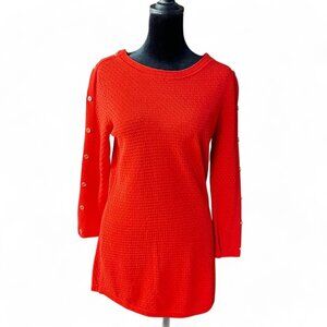 Joseph A Womens Red Sweater Pullover 3/4" Long Sleeve Button Detail Tunic Size S